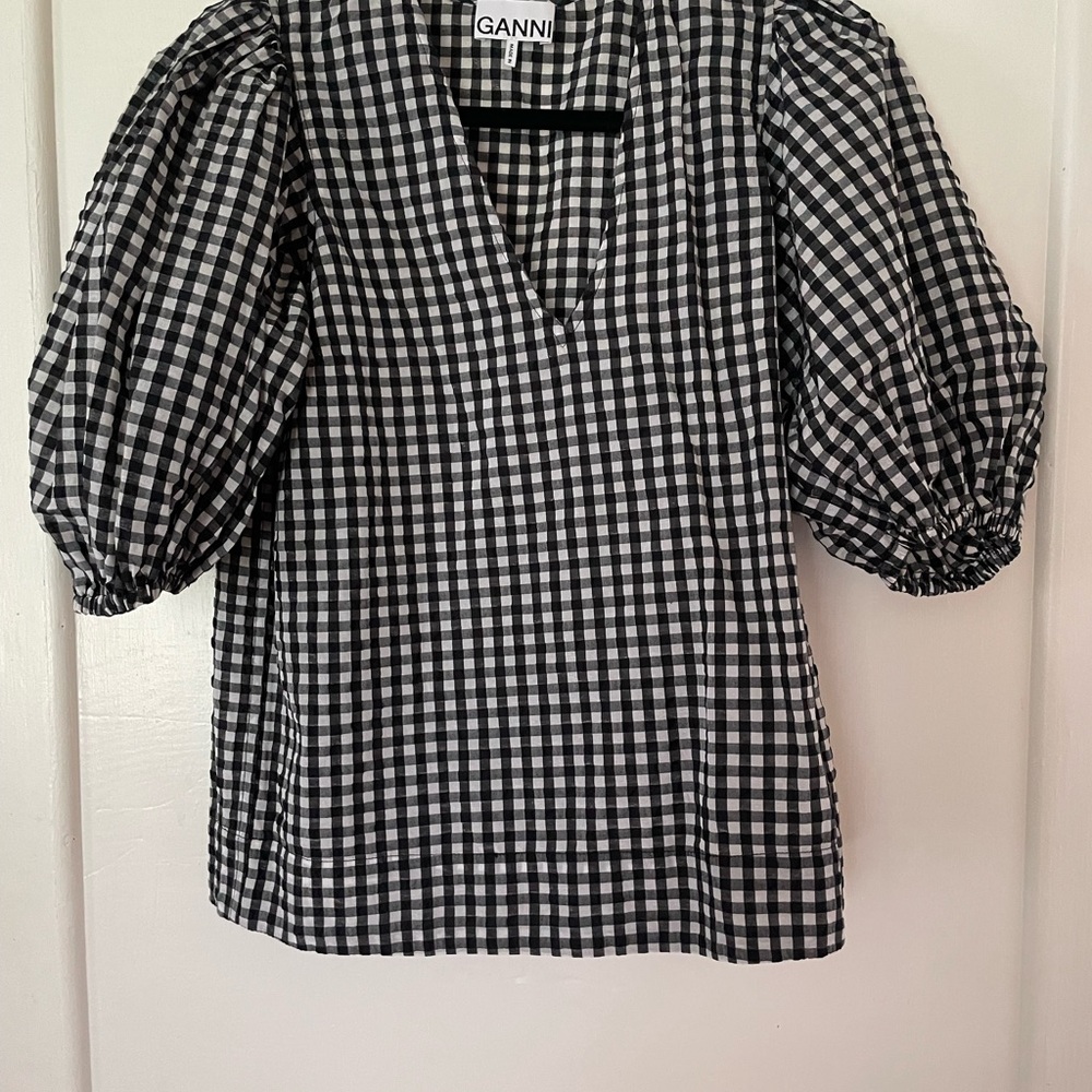 GANNI Black and White Checkered Women's Top